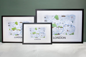 Illustrated map of London sayings. Gift map of London phrases. Framed map of London Cockney. Original London Map. Cool London map. Hand-drawn London map. 