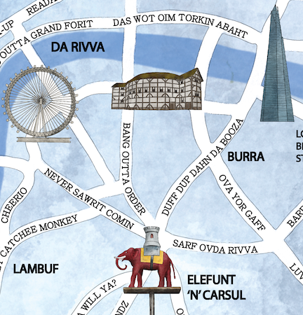 London Map, full of funny London sayings