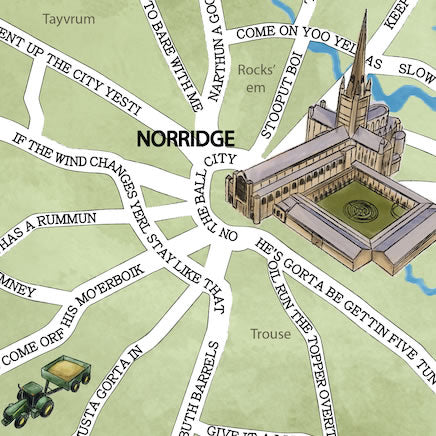 Norfolk map, full of funny Norfolk sayings