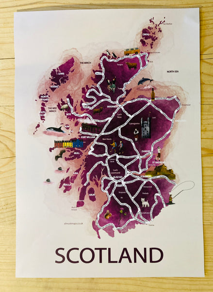 Map of Scotland, full of Scottish sayings and dialect